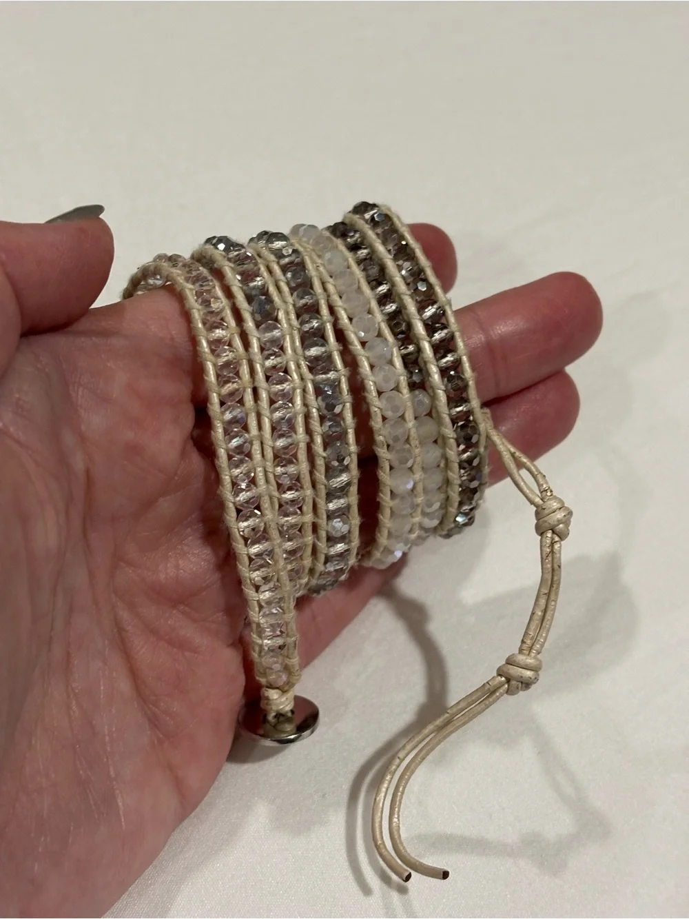 Victoria Emerson Cream and Silver Beaded Wrap Bracelet